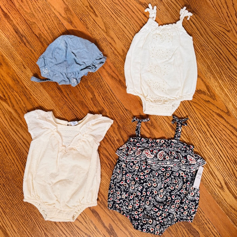 Old Navy Baby Girl Rompers and Sun Hat Bundle Capsule